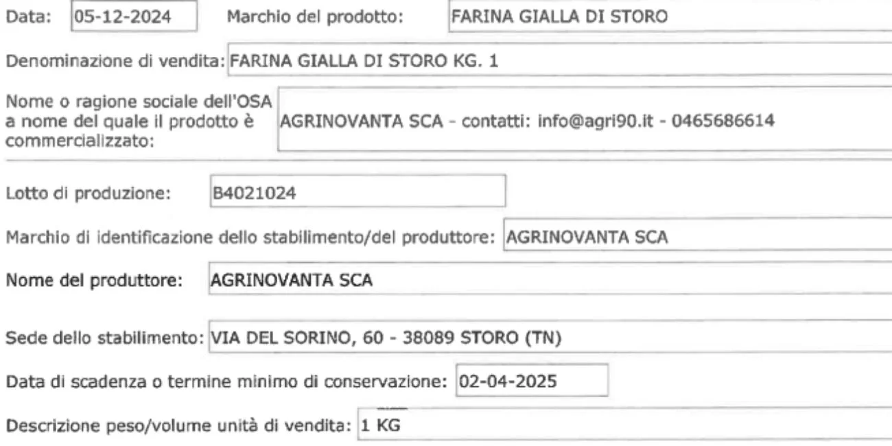 Il Ministero della Salute comunica il richiamo delle confezioni di farina